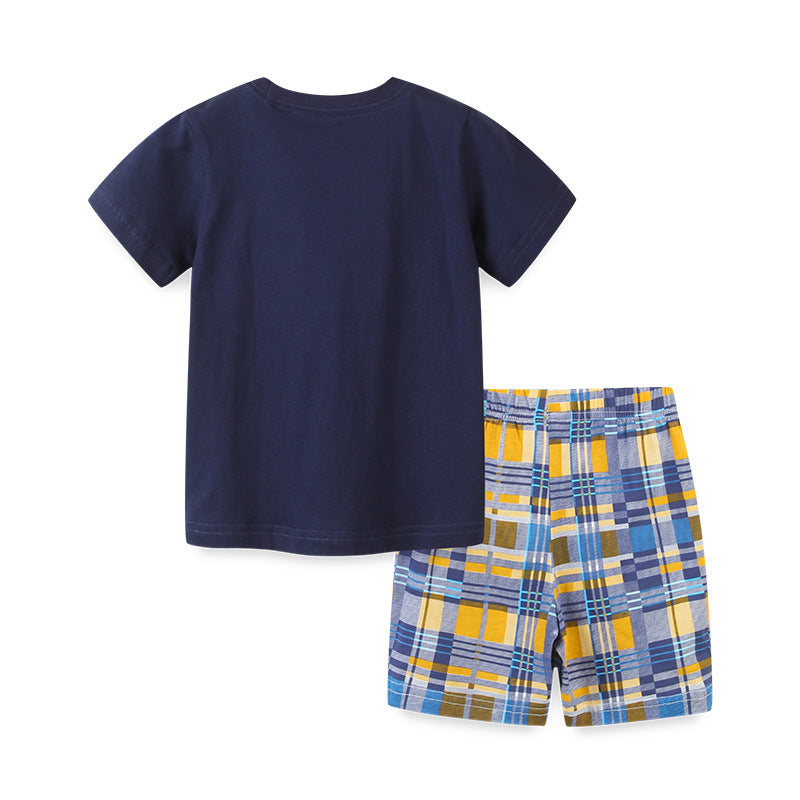 Boys Short-Sleeved Two-Piece Pullover Cartoon Print Embroidery Type