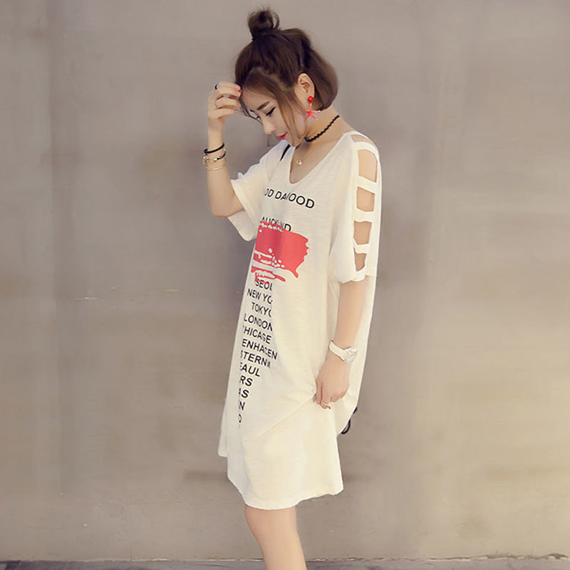 Cross-Border Foreign Trade Clothes, New Style Dresses, Female Shoulders, Korean Short-Sleeved Printed Women'S T-Shirts