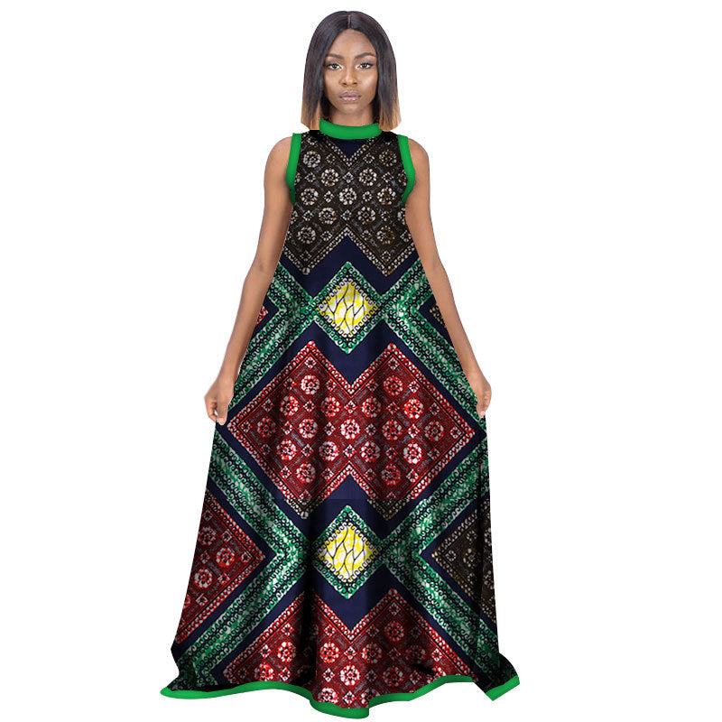 African Women'S Summer Sleeveless Dress Cotton Customized Large Size Printed Long Skirt