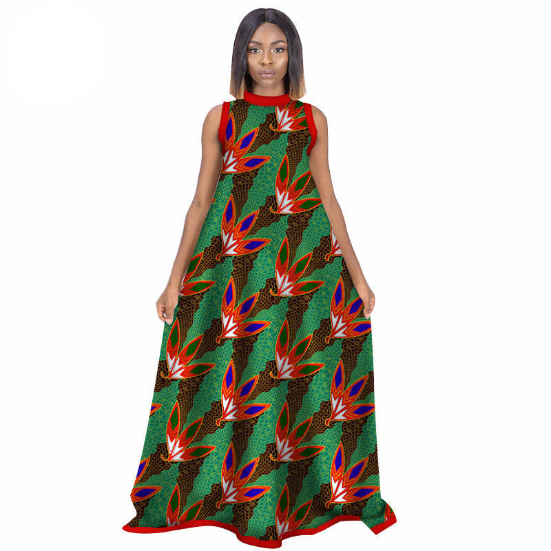 African Women'S Summer Sleeveless Dress Cotton Customized Large Size Printed Long Skirt