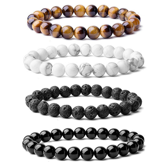 European And American Beaded Bracelets Amazon Wish Tiger Eye Stone Volcanic Stone White Pine Frosted Stone Couple Bracelet