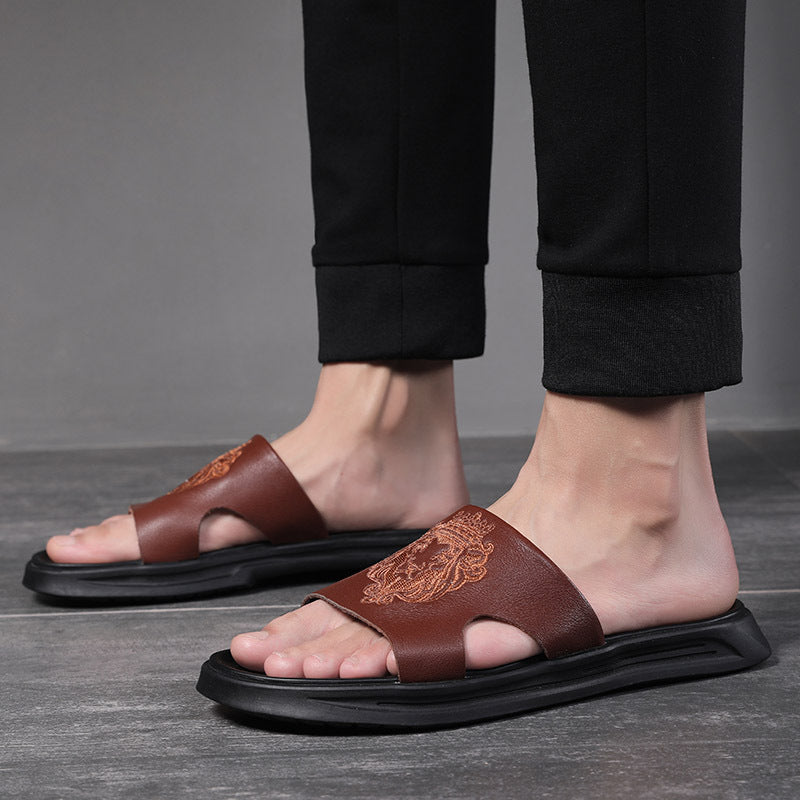 Flip-Flop Summer Top Layer Cowhide Leather Beach Sandals