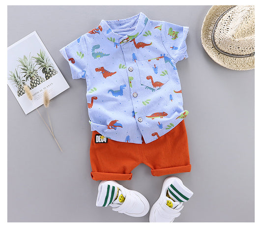 Summer New Style Boys Floral Shirt Shorts Suit Korean Foreign Trade Fashion Western Style Wild Two-piece Tide
