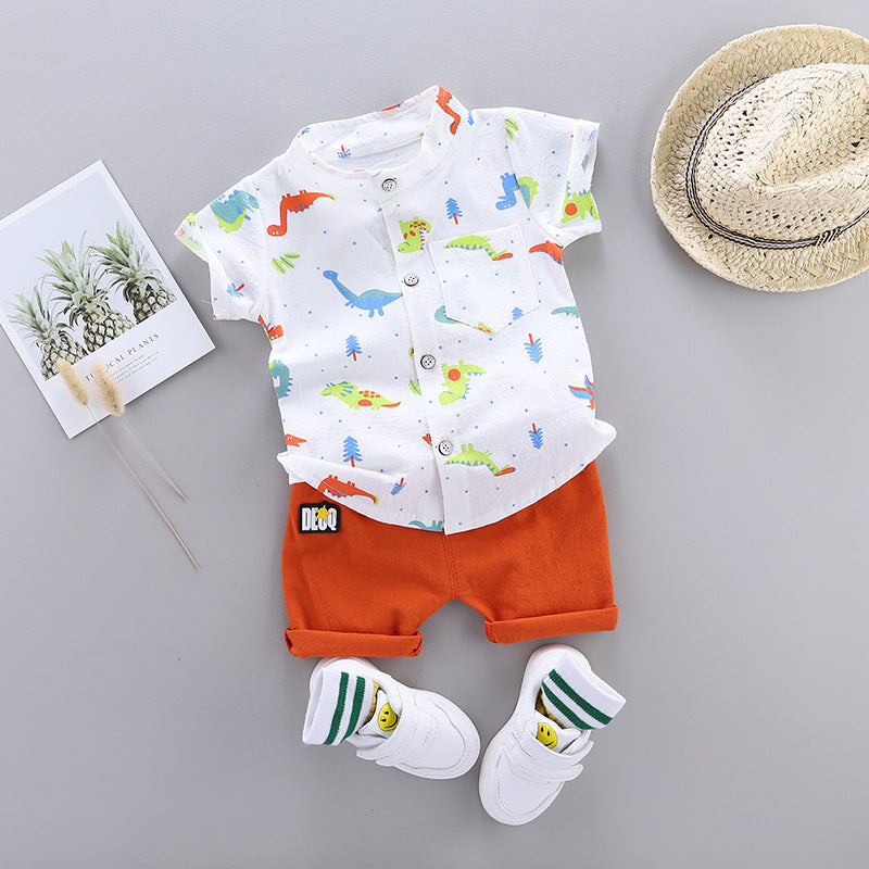Summer New Style Boys Floral Shirt Shorts Suit Korean Foreign Trade Fashion Western Style Wild Two-piece Tide