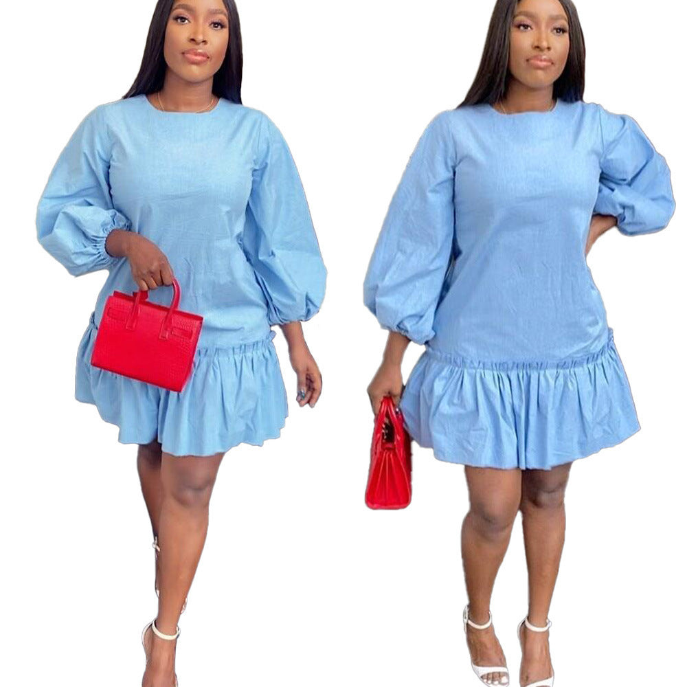 Ruffled Pleated Zipper Loose Dress Women