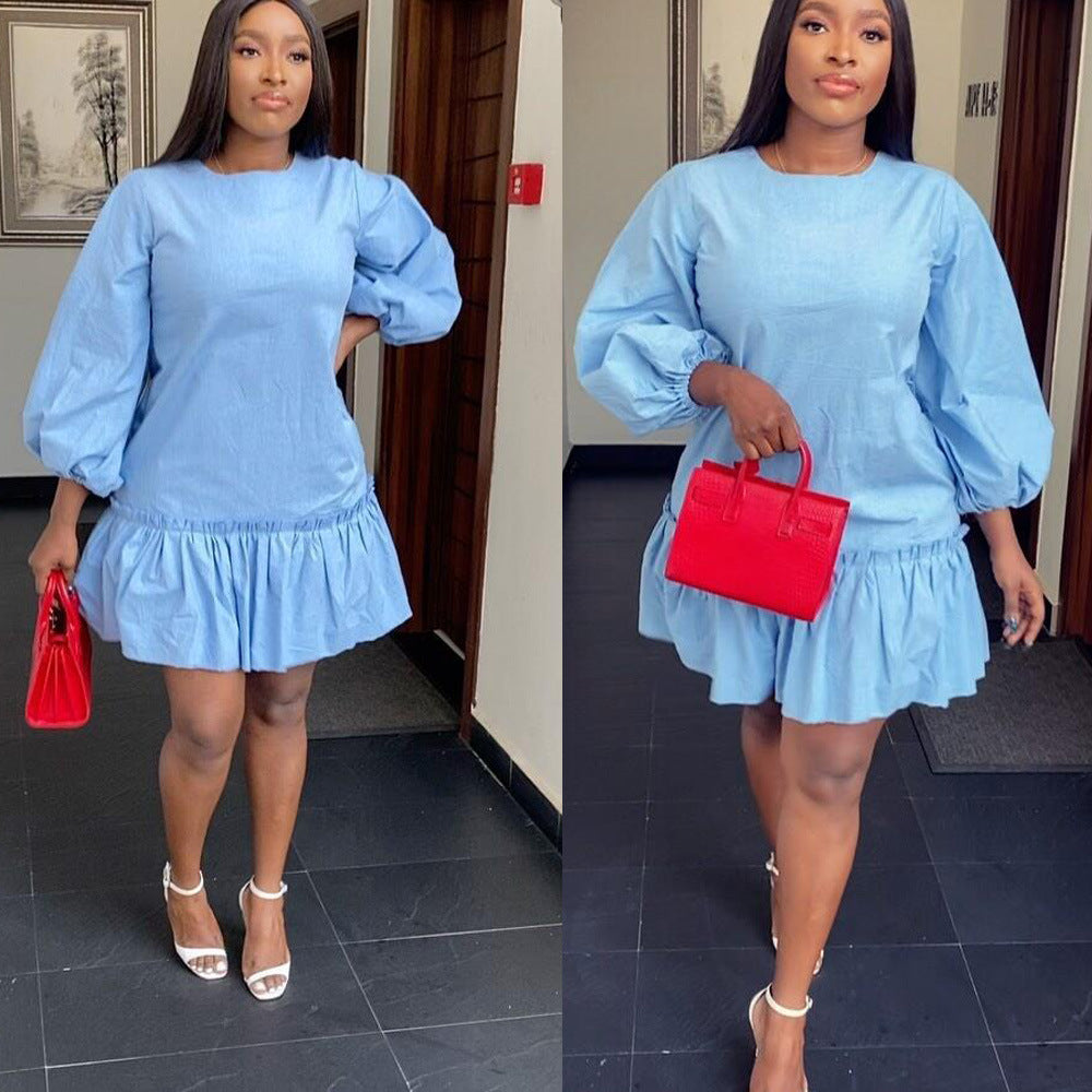 Ruffled Pleated Zipper Loose Dress Women