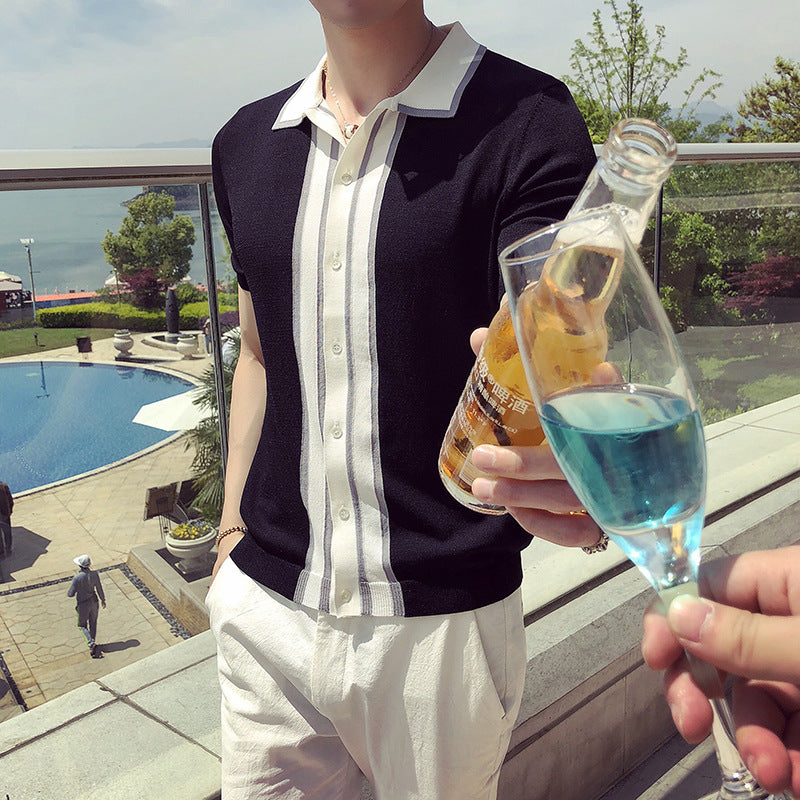 Men's British Contrasting Color Stitching Short Sleeve T-Shirt