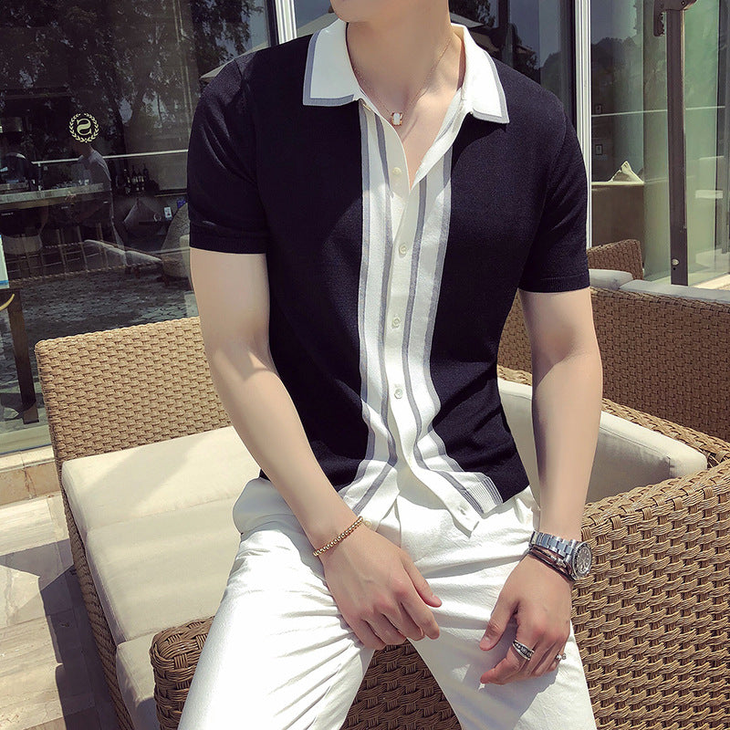 Men's British Contrasting Color Stitching Short Sleeve T-Shirt