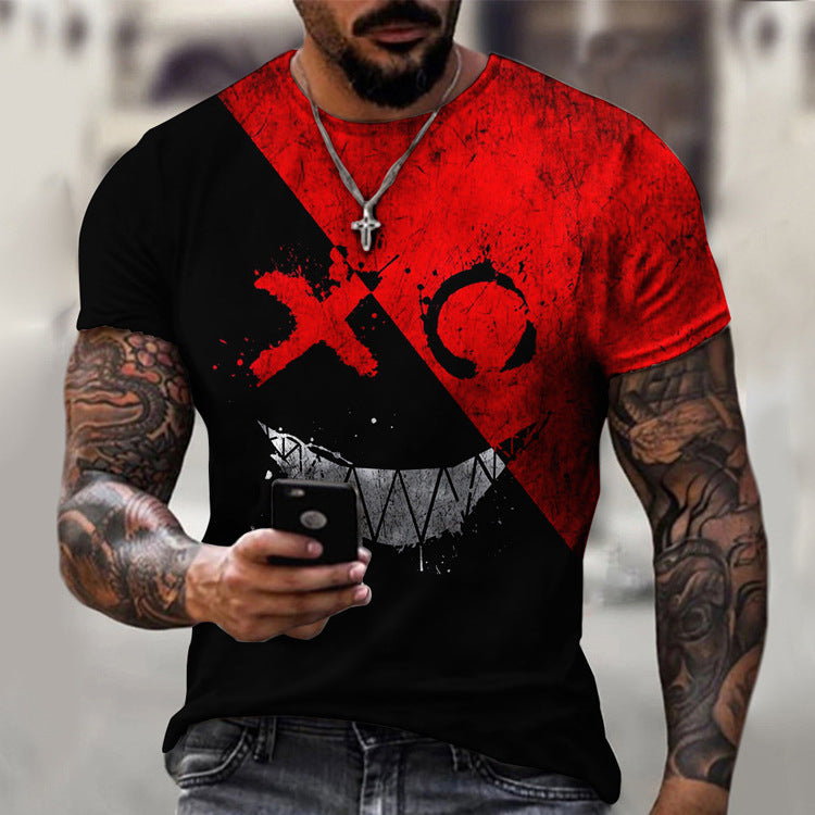 Casual Round Neck Short Sleeve Digital Print Slim Pullover Men's T-shirt