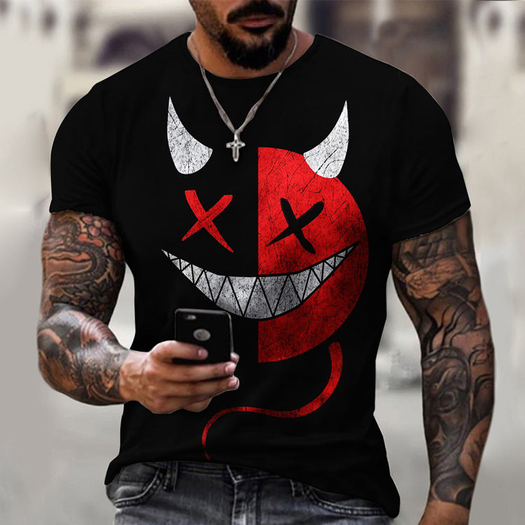 Casual Round Neck Short Sleeve Digital Print Slim Pullover Men's T-shirt