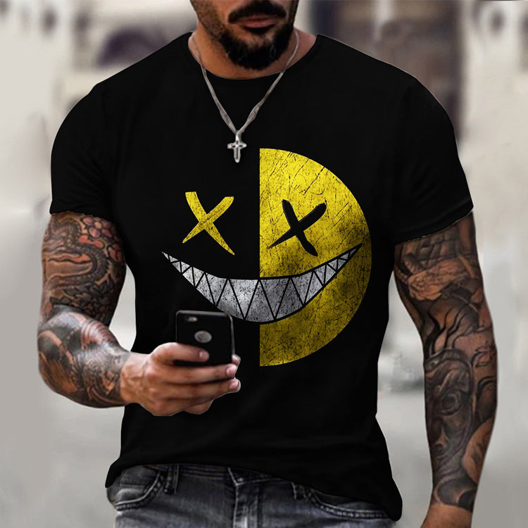 Casual Round Neck Short Sleeve Digital Print Slim Pullover Men's T-shirt