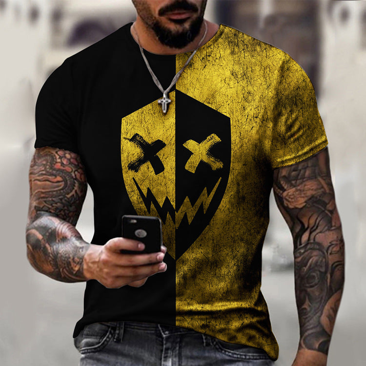 Casual Round Neck Short Sleeve Digital Print Slim Pullover Men's T-shirt