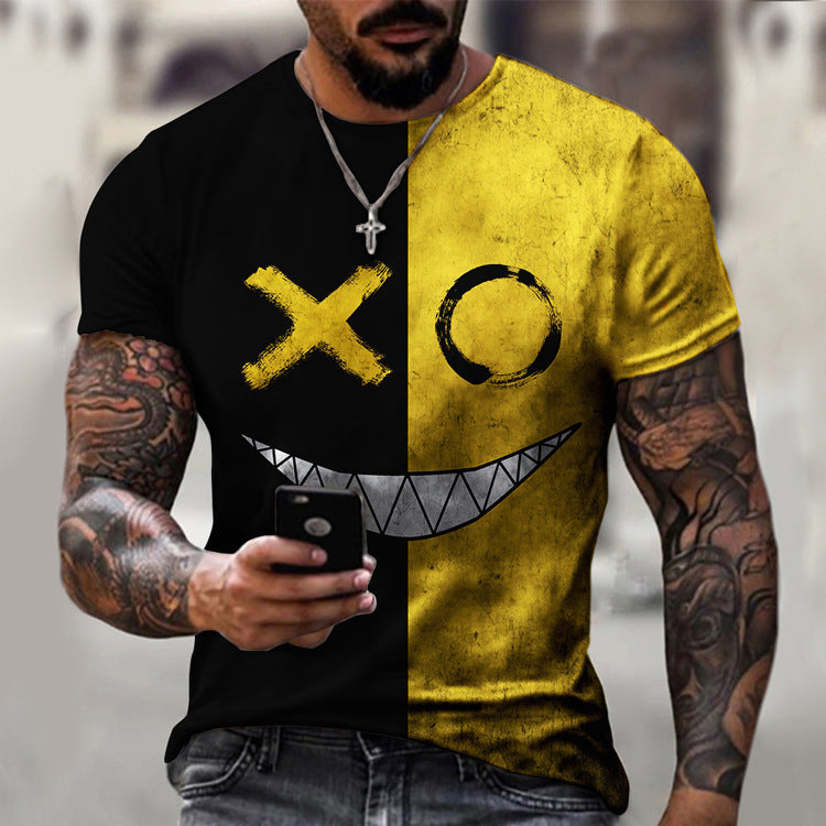 Casual Round Neck Short Sleeve Digital Print Slim Pullover Men's T-shirt