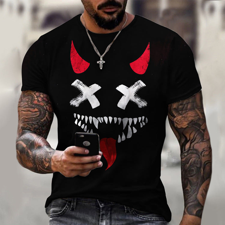 Casual Round Neck Short Sleeve Digital Print Slim Pullover Men's T-shirt