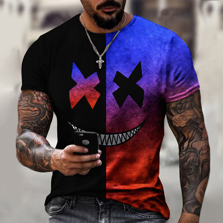 Casual Round Neck Short Sleeve Digital Print Slim Pullover Men's T-shirt