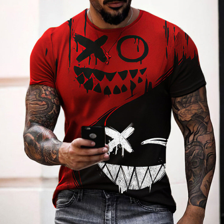 Casual Round Neck Short Sleeve Digital Print Slim Pullover Men's T-shirt