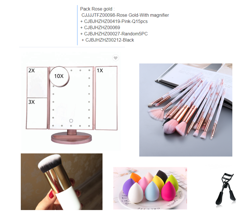 Make up mirror and brush powder puff suit