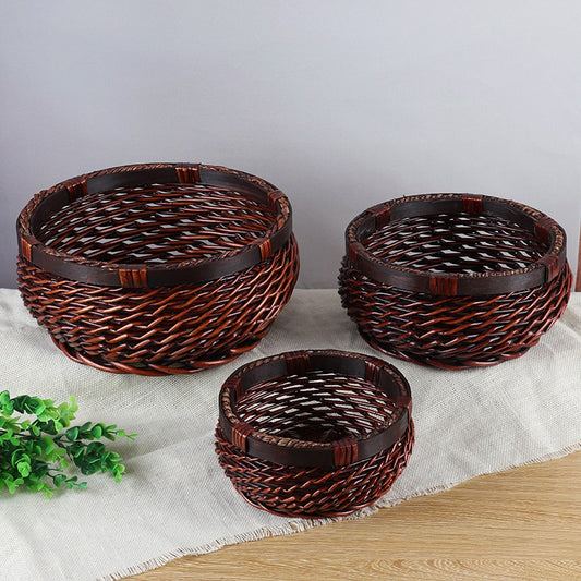 Circular rattan basket for storage