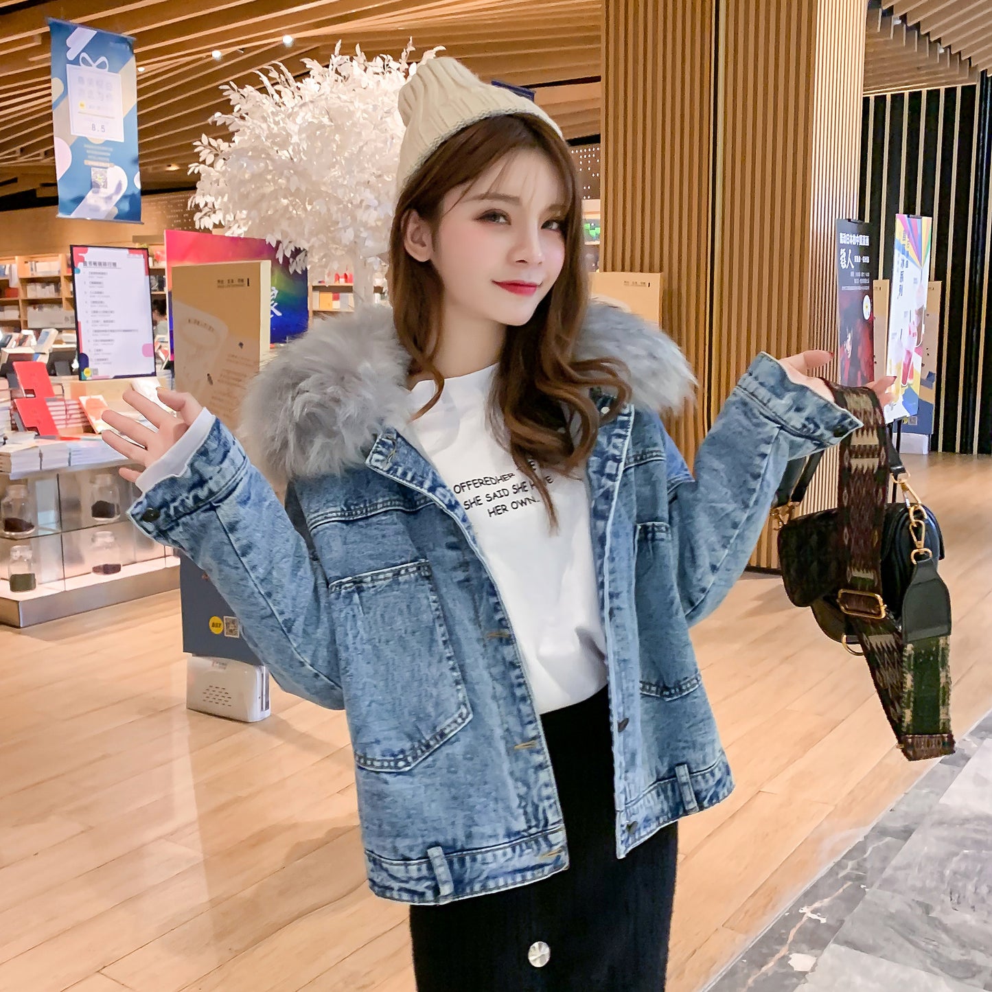 Plush denim cotton jacket