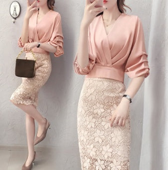 Summer new fashion shirt with lace half-length skirt two-piece small fragrance ladies ladies suit women