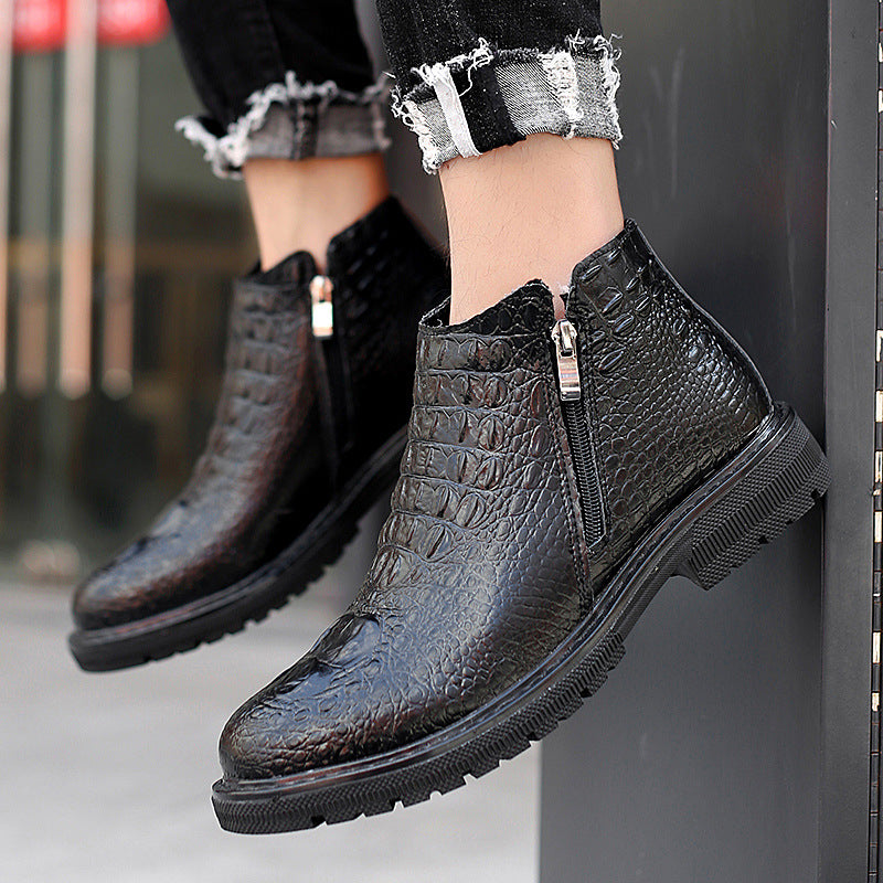 Korean Side Zipper Men's Leather Boots