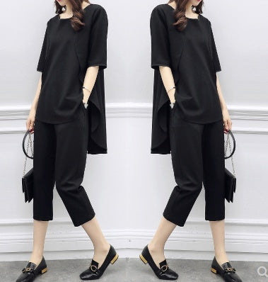 Loose Slim Fashion Suit Short-Sleeved Top Casual Cropped Trousers Two-Piece Suit