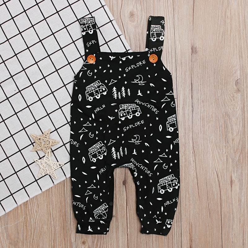 Boys Car Print Letter One Piece Trendy Overalls Kids Jumpsuit