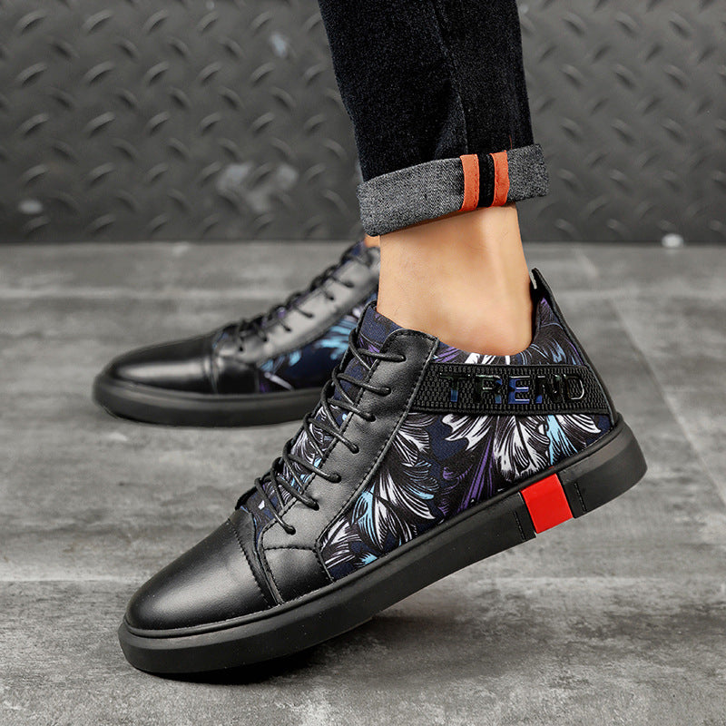 Men's Leather Plush Warm Boots Casual High Top Board Shoes