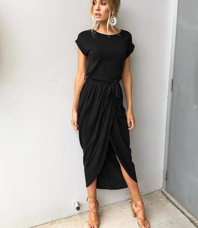 2021 summer crossover new solid color anti-sleeve flat jumpsuit long skirt dress