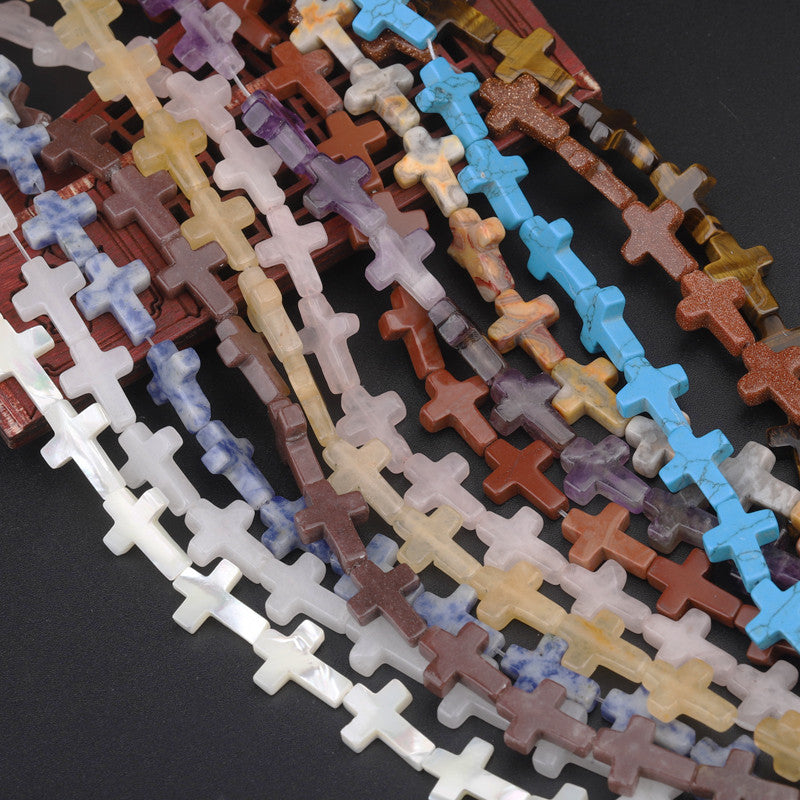 Natural Crystal Cross Shape Loose Bead Bracelet Necklace Diy Accessories