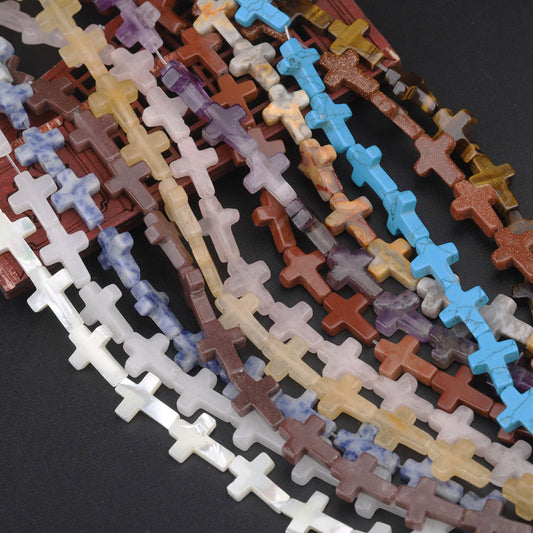 Natural Crystal Cross Shape Loose Bead Bracelet Necklace Diy Accessories