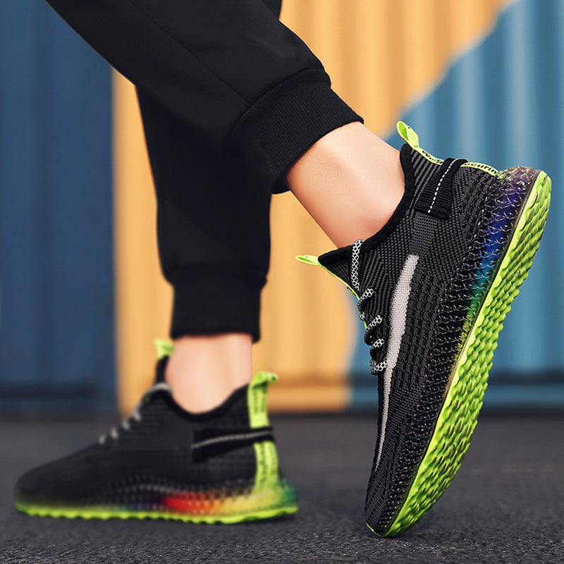 Rainbow bottom coconut shoes flying woven running shoes