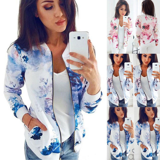 Loose long-sleeved zipper printed guard