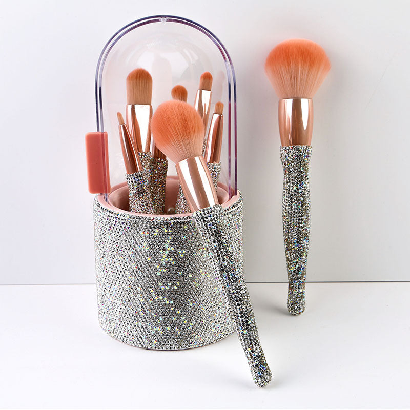 8 Barreled Diamond Makeup Brush Set With Rhinestone Eyeshadow Brush Loose Powder Brush