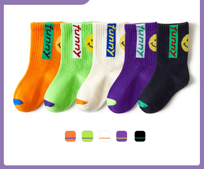 Boys And Girls Middle And Big Children's Socks Solid Color Cotton Students