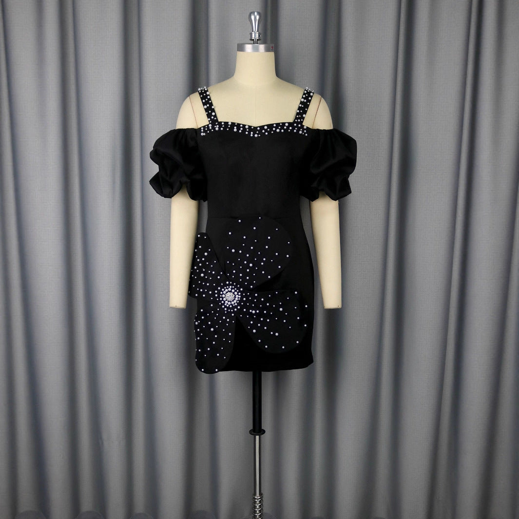 European And American Sexy Sling Puff Sleeve Dress