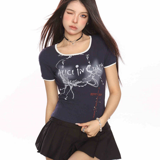 Hot Girl Butterfly Light Graffiti Printing Shoulder Short Sleeve