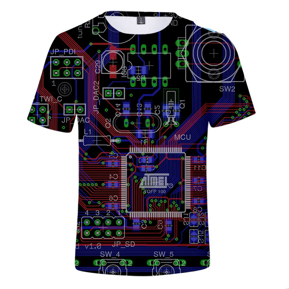 Mechanical Motherboard Printing 3D Digital Printing Men's New Short Sleeve