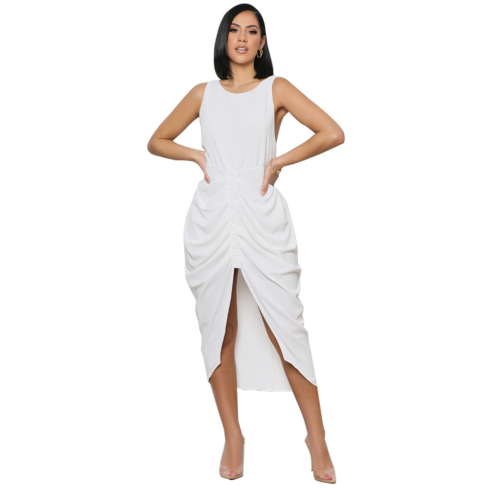 Pleating Temperament Waist-controlled Split Dress