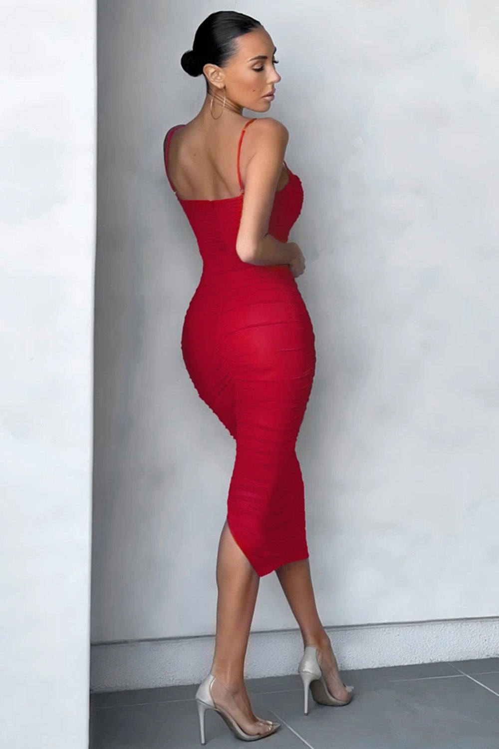 Women's Mesh Tight Pleated Bandage One-piece Dress