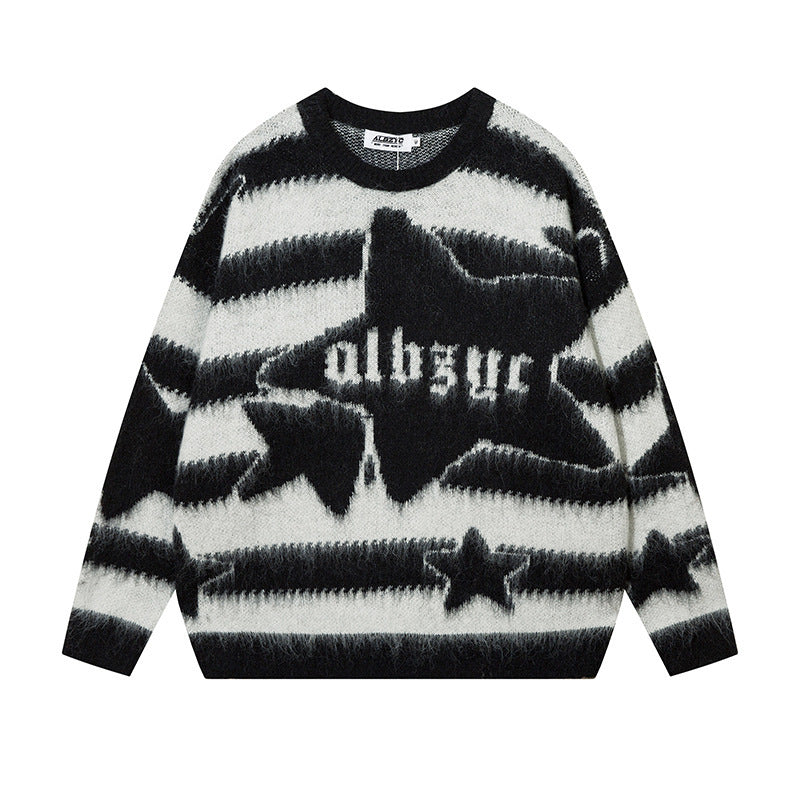 Hip Hop Retro Contrast Color Striped Sweater