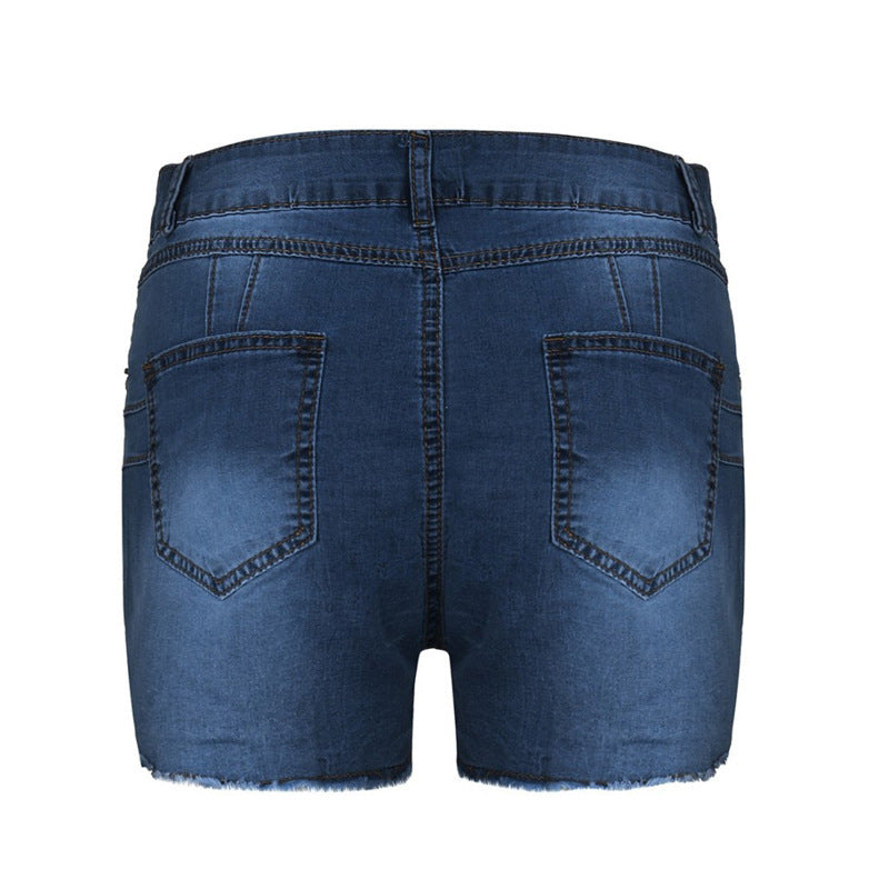 Women's Stretch Slim Fit Ripped Tassel Denim Shorts