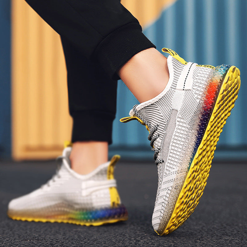 Rainbow bottom coconut shoes flying woven running shoes