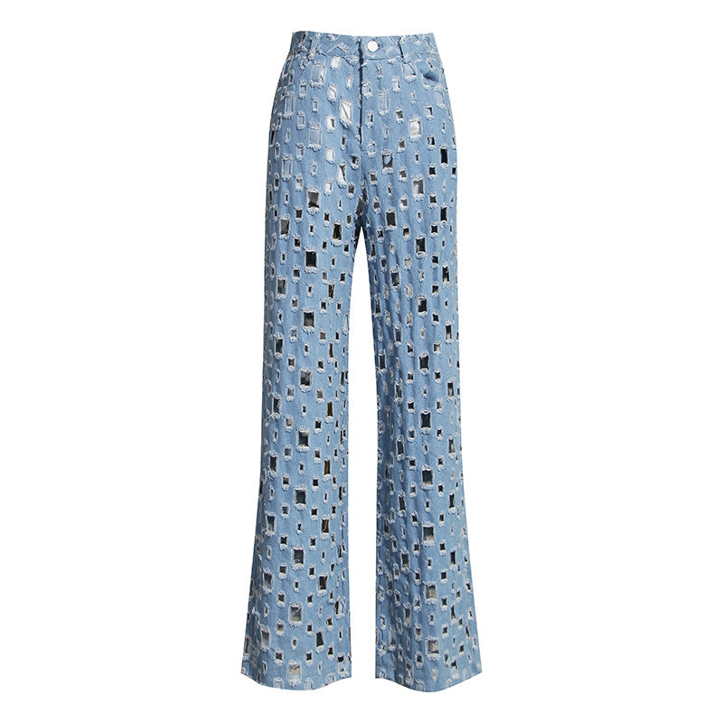 Distressed hole wide-leg pants