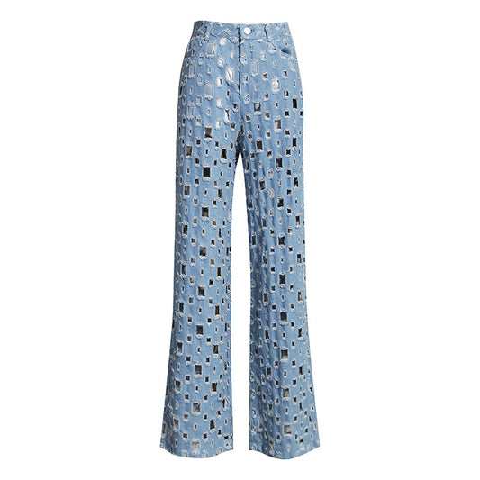 Distressed hole wide-leg pants