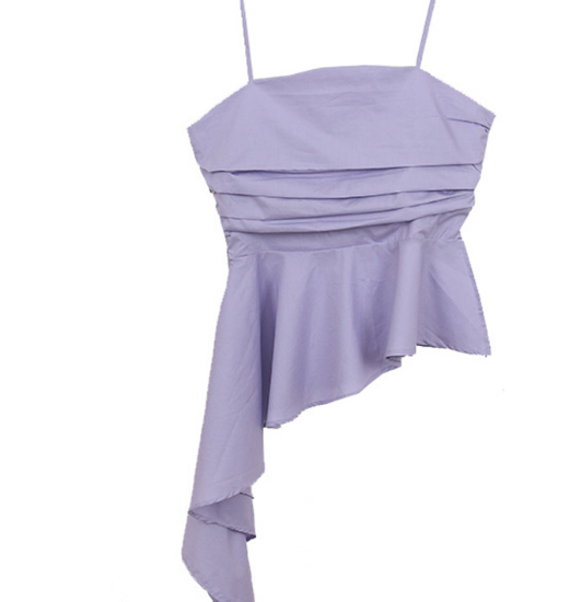 2021 summer new irregular self-cultivation folds hem ruffle side zipper slim temperament backless sling top