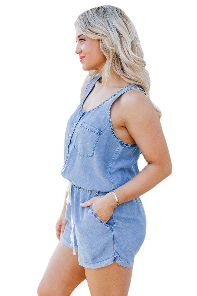 Loose Sleeveless Women's Cowboy Siamese Shorts