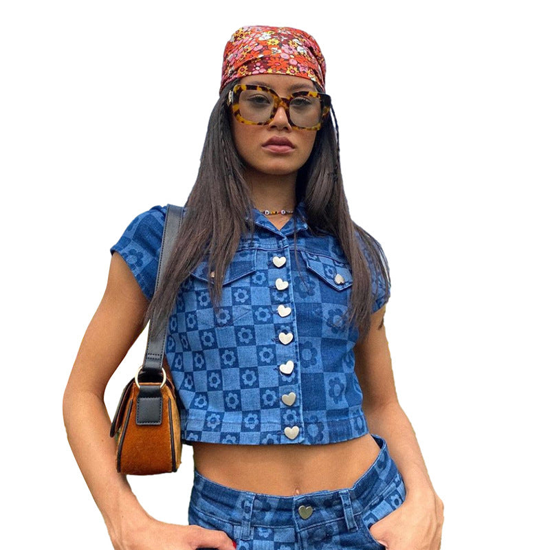 Single-breasted Cardigan Slim-fit Denim Jacket With Lapel Navel