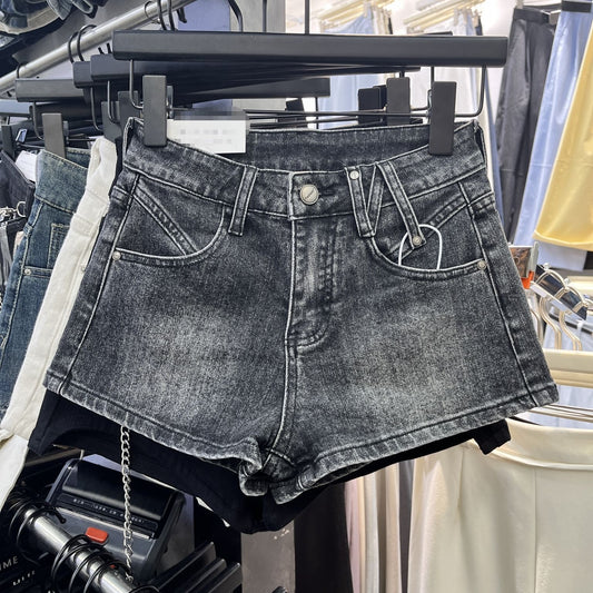 Brushed White High Waist Slim Fit Small Denim Shorts