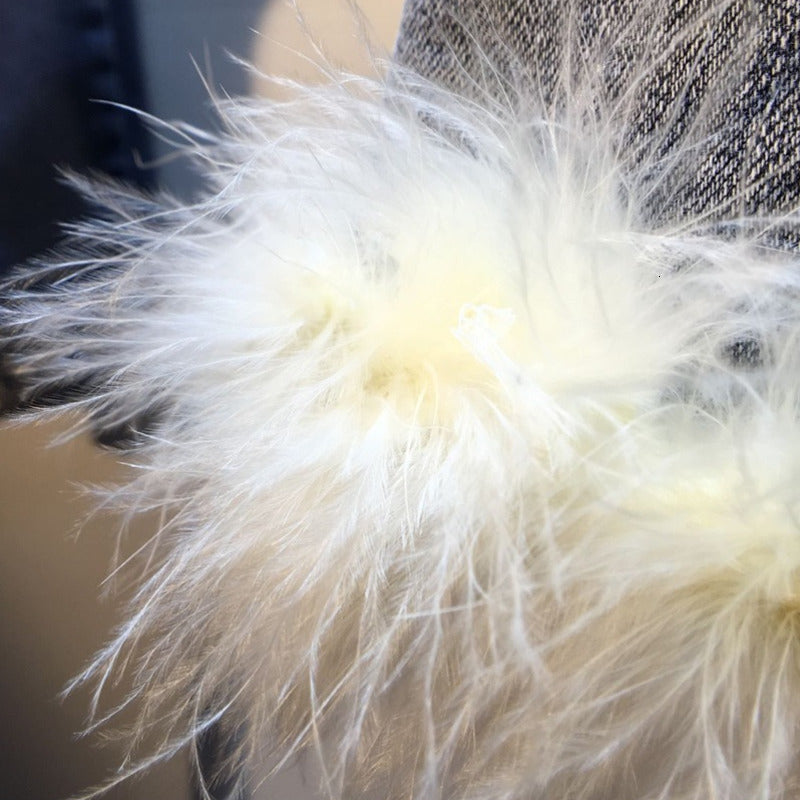 Leggings with real rabbit fur and high waist